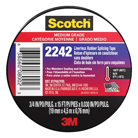 Scotch Scotch 3/4 in. W X 15 ft. L Black Rubber Splicing Tape 6165-BA-10